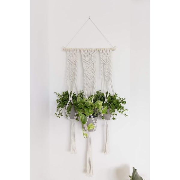 Macaron Garn Planter Dekorasjon - Bohemian Flower Wall Hanging Basket Home Decor Bomullsledning for innendørs og utendørs bruk