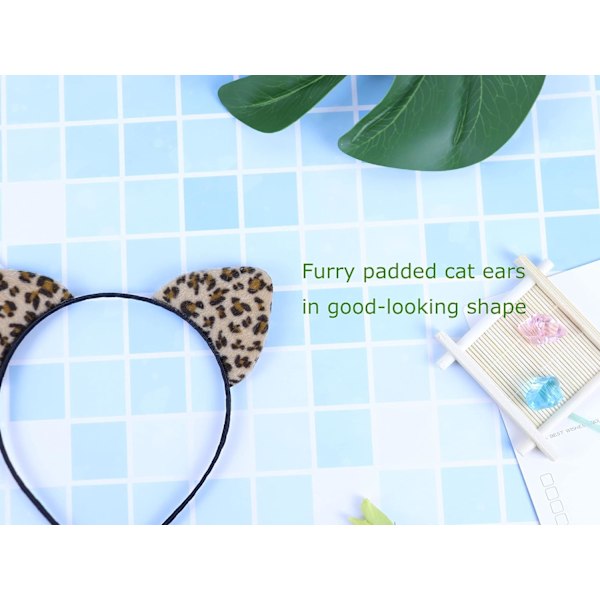 Leopard Cat Ear Pannband Pälsade Leopard Öron Katt Leopard-F