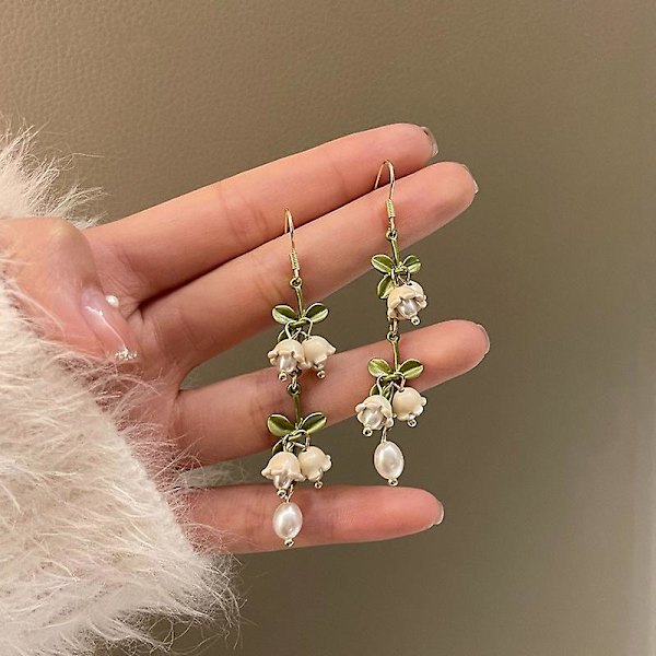 2 par retro örhängen vita liljekonvalj blomma örhängen krokar fashionabla skogsdesign Betterlifefg