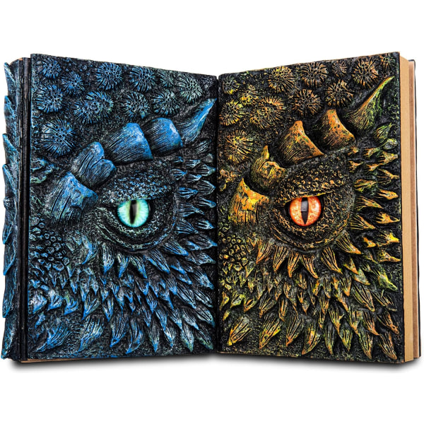 3D Dragon Eye-präglad dagbok Skriva anteckningsbok Journal Handgjord daglig anteckningsblock Antika resedagbokpresenter, A5 (7,3" x 5,1" (blå-guld)