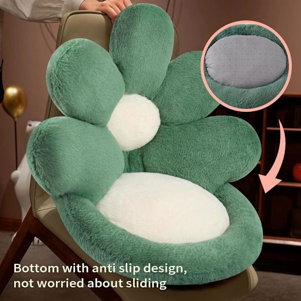 Blomsterformet sædehynde behagelig Kawaii stolpude 19 tommer (48,3 cm) Lazy Sofa kontorgulvpudestøtte sød gamerstolindretning grøn