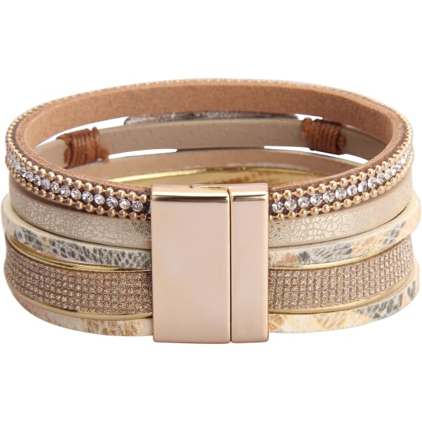 Heyone Dam Läder Manschett Armband Fjäder Multi Strand Armband Wrap Armband Turkos Boho Armband Flätad Läder
