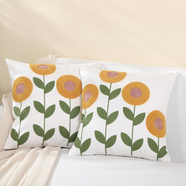2 kpl kukkakoristeiden tyynynpäällisten pakkaus Jacquard-tyynynpäällinen Pehmeä neliömäinen tyynyliina Kodikas tyynyliina sohvamakuuhuoneeseen (tyyli 13,18x18 tuumaa)