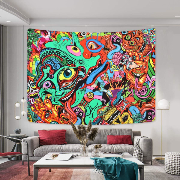 Psykedelisk arabesk gobeläng abstrakt hippie gobelänger fantasy trippy gobeläng fraktal färgglad monster