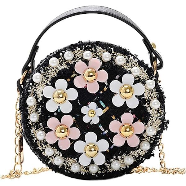 Lille pige toddler crossbody taske med perleblomster mini søde prinsesse håndtasker skulderkæde taske