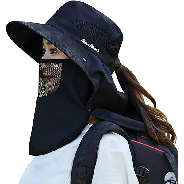 Dame Ponytail Sommer Sol UV Beskyttelse Hat Foldbar Bred Skygge Boonie Hatte til Strand Safari Fiskeri