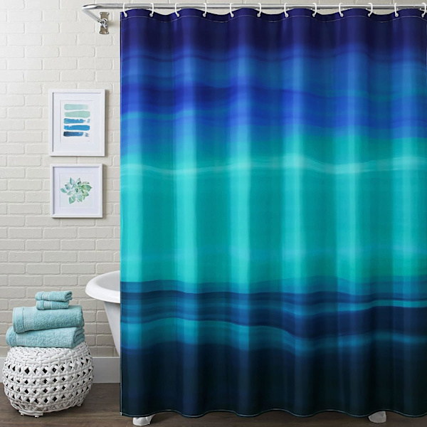 Navy Blå Ocean Bruseforhængssæt med Kroge, Abstrakt Turkis Teal Tema Badeværelse Indretning, 72\" B x 72\" L