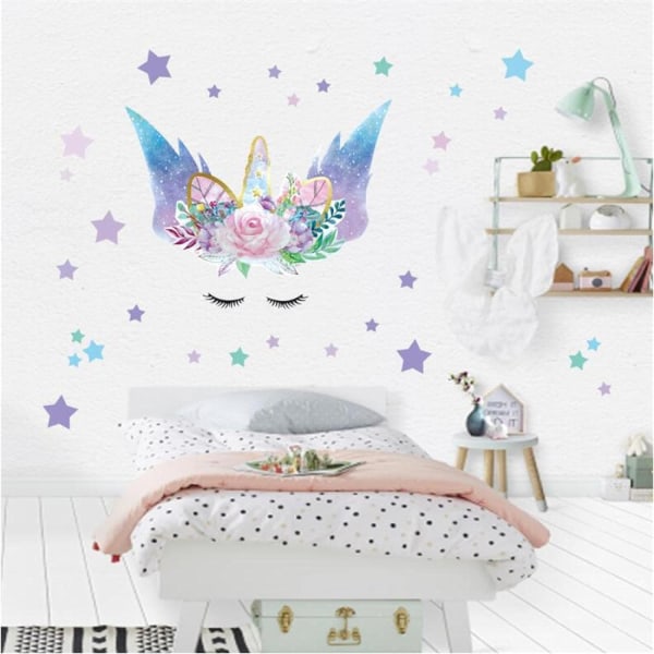 Stjärnhimmel Unicorn väggdekaler för flickrum dagis Baby rum Väggdekoration sovrum dörr klistermärken - -