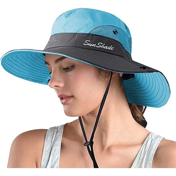Dame Ponytail Safari Solhat, Bredskygget UV-beskyttelse Udendørs Spand Hat, Sammenfoldelig Strand Sommer Fiskeri Hat