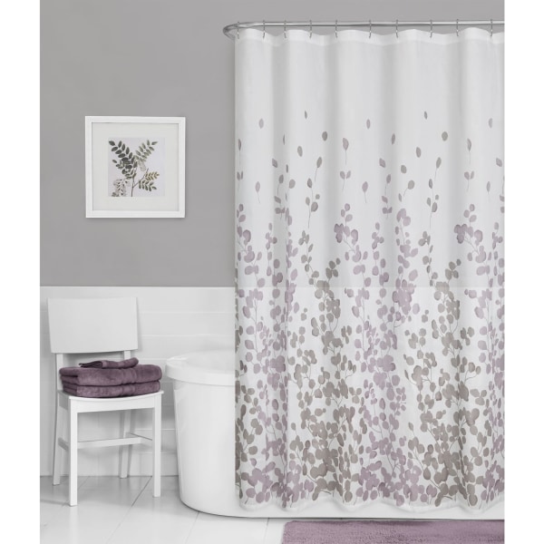 Sylvia Printed Faux Silk Fabric Shower Curtain, Purple, 70 x 72 Inches