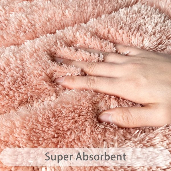 Pink badeværelsestæpper skridsikre små bademåtter til badeværelse koral pink badeværelse indretning fluffy plys bademåtte maskinvaskbar (24” x16”)