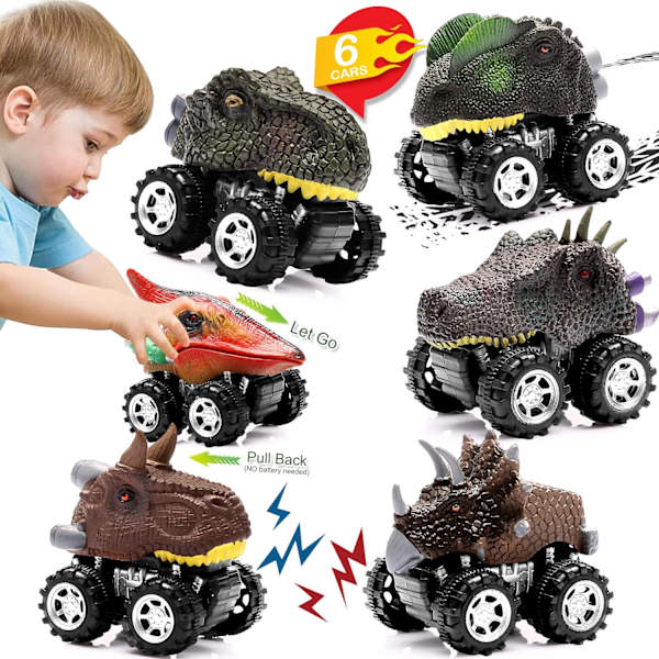 Pojk Leksaker 6 Pack Småbarns Bil Leksaker för 4 Åriga Pojkar Födelsedagspresenter för Barn i Åldern 1 och Uppåt Dinosaurie Spel