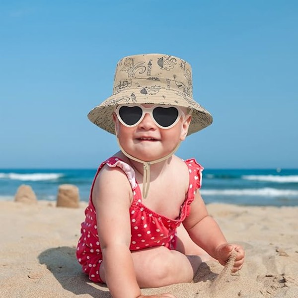 Baby Solhatt, Solhatt för Pojkar, Toddlerhatt, UPF 54+ Hinkhatt för Babyflickor, Spädbarnsstrandhatt med Bred Brätte, Barnkepsar