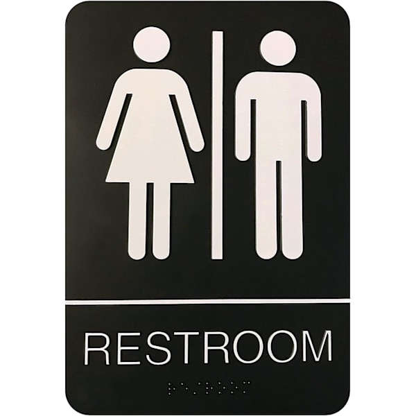 Unisex Braille-toiletskilt - Leveres med grafiske symboler og dobbeltsidet 3M-tape til perfekt fastgørelse på under et minut - Størrelse 9 x 6 tommer
