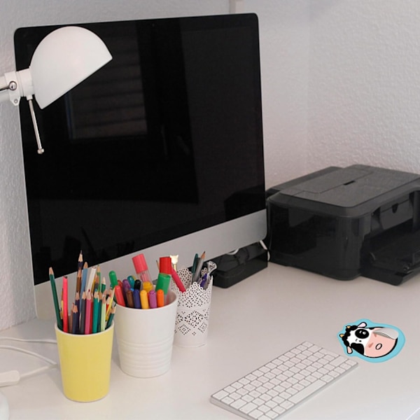Sød musemåtte med ko-motiv til kontoret - Tegneserie-design til computer, bærbar computer - Kawaii katte-skrivebordstilbehør (blå ko)