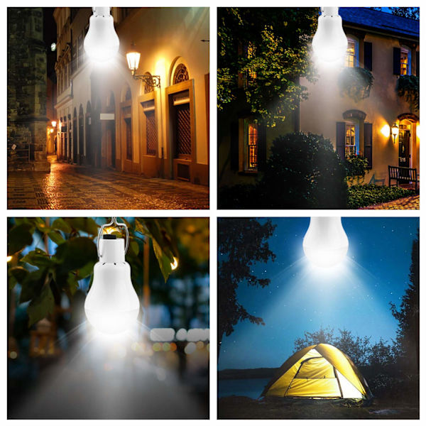 Bærbar solcelle campinglampe, LED solpære sol nødlampe lys have lanterne solbelysning med krog