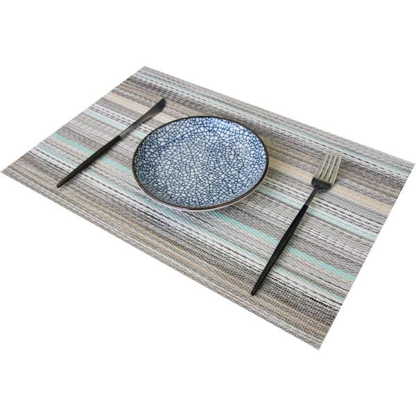 Stilfulla placemats för matbord Set om 6, tjockare och tätare tvärvävda placemat halkfria vinyl tvättbara bordsmattor (Multi Teal)