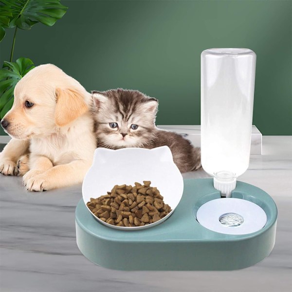 Anti-opkastningsskål til kattevanddispenser Tørfoder til katte- og hundeautomatiske foderautomater og drikkeautomater til katte- og hundelegetøj Grøn