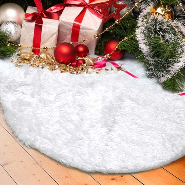 Heyone Christmas Tree Plush Skirts, 48 inches White Pure Long Haired Faux Fur Xmas Tree Skirt Mat for Christmas Thanksgiving  (White, 48 inches)