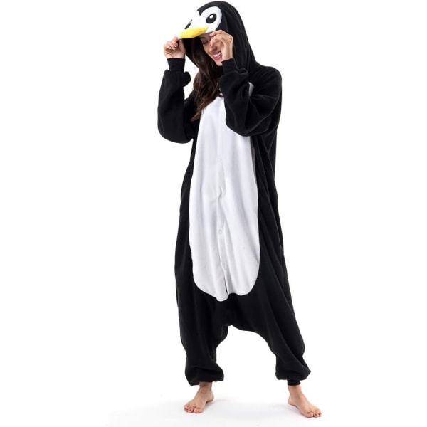 Unisex Adult Cartoon Costume Halloween Christmas Sleepwear Jumpsuit Onesies Plush Cosplay Pajamas  Black Penguin S