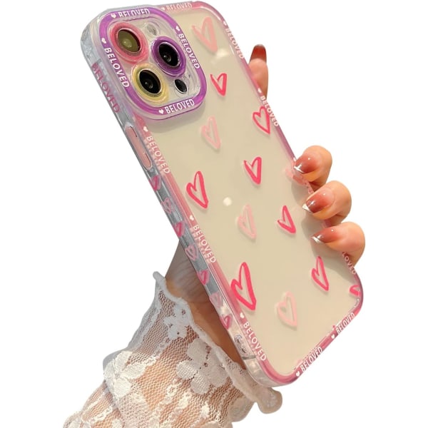 INS Style Love Heart Klart telefoncover til iPhone 13 Pro Max 6,7 tommer 5g sød side lille mønster kompatibelt til kvinder piger