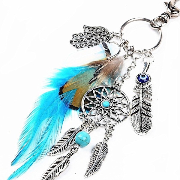 Dremisland Nøglering Nøglering Naturlig Opal Sten Dreamcatcher Nøglering Mode Sølv Boho Ornament Fjer Nøglering
