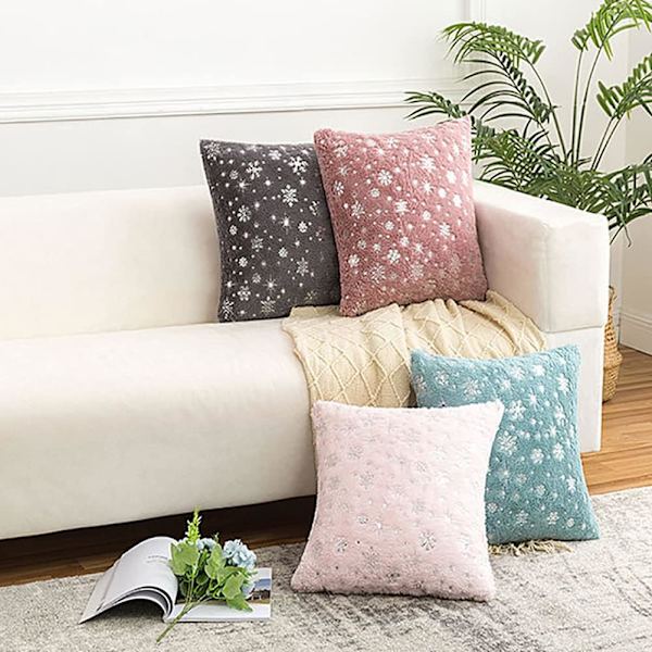 Jul Snöflingor Kuddfodral Pälsluddig Silver Folie Kuddfodral Kuddfodral för Vardagsrum Soffa Sovrum Inredning (Teal, 18\"x18\")