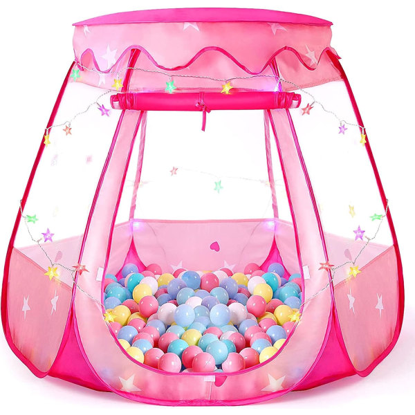 Pop Up Princess tält med färgglada stjärnljus för 1 2 3 år gammal födelsedagspresent, 12-18 månader baby leksaker, hopfällbar boll