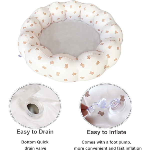 Uppblåsbar babypool, bärbar plaskdamm för barn 0-3 år, flickor och pojkar, 35,4 x 9,8 tum (ca 89,9 x 24,10 cm) (björnhuvud)