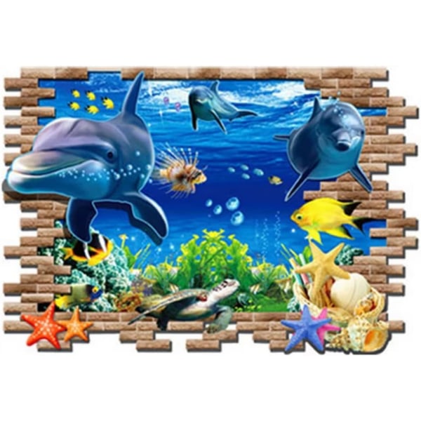 3D undervannsverden delfin veggklistremerker for barn babyrom soverom hjemmedekorasjon veggmaleri plakat dyr klistremerkekunst klistremerker - -