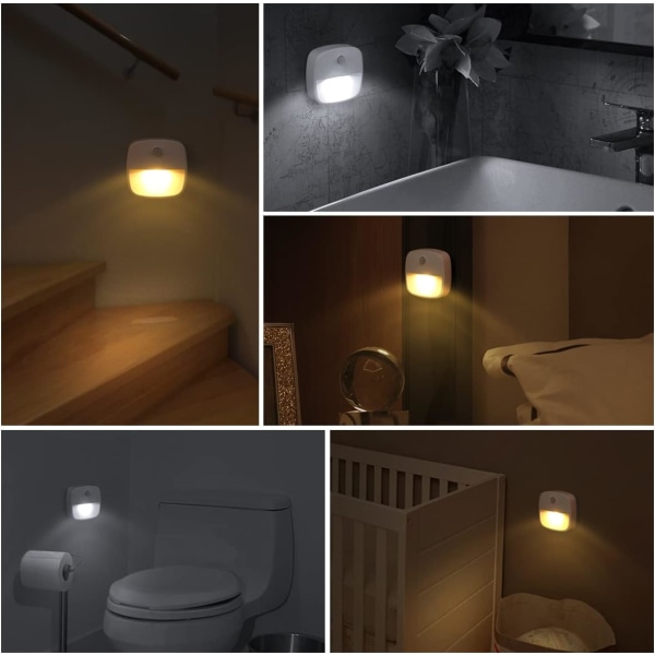 Nyaste rörelsesensorlampa, sladdlös batteridriven LED-nattlampa, vägglampa, garderobsbelysning, säkra lampor för trappor (3 varma vita+3 vita)
