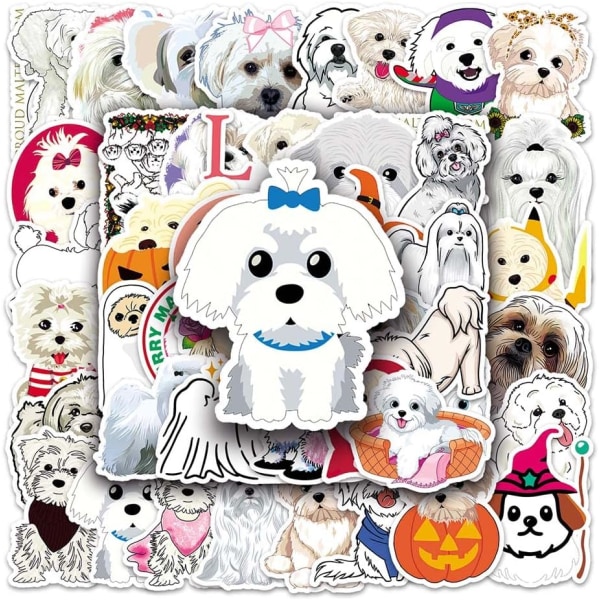 50 kpl Cartoon Animal Maltese Dog DIY vedenpitävä Graffiti-tarra Reppu Scrapbooking Kynäkotelo Muistikirja Dekoraatio Tarra