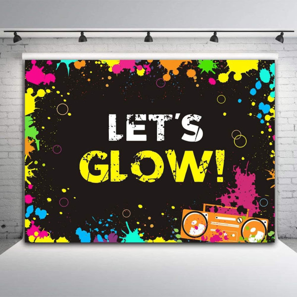 Glow Neon Splatter Fotografi Baggrund Vinyl Glødende i Mørke Fest Dekoration Teenagere Lad Os Gløde Fødselsdag Banner Foto 5x3ft