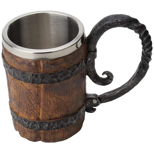 Beer Mug, Imitation Wood Stainless Steel Mug, Wooden Gifts Rustic Wooden Barrel Mug For Men Capacity: 18.60 Ounces (550 Ml)