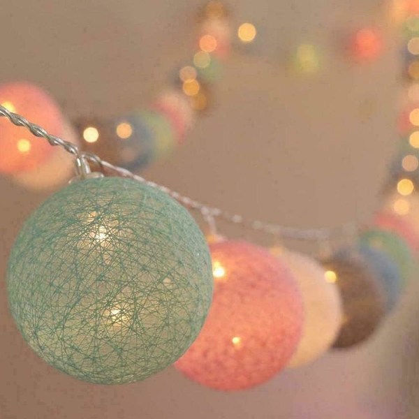 Bomullsboll Fe-ljus Bomullsboll med stickkontakt, 3,5 m, 20 LED-bollar fe-ljus för inomhusbruk, (färgad)