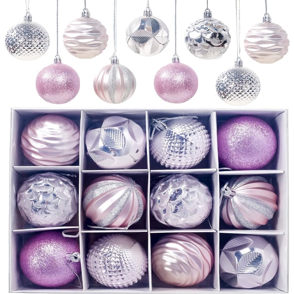 12 stycken julgranskulor Julgranskulor, matta och glänsande julgransdekorationer Glittrande julgranskulor ∅ 6CM (rosa)