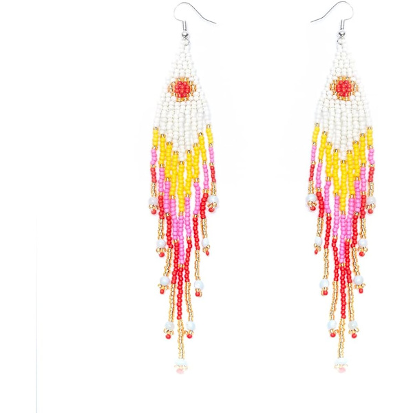 Heyone Lange Perle Frynser Øreringe \2013 Store Boheme Native Statement Perle Dangle Øreringe til Kvinder, Store Boho Statement Håndlavede