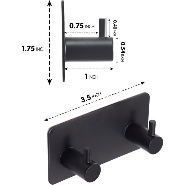 Sorte klæbende håndklædekroge til badeværelset, vægmonterede, ingen boring, brusebad, kraftige vægkroge, selvklæbende håndklædestang, klæbende vægkroge, 2 kroge