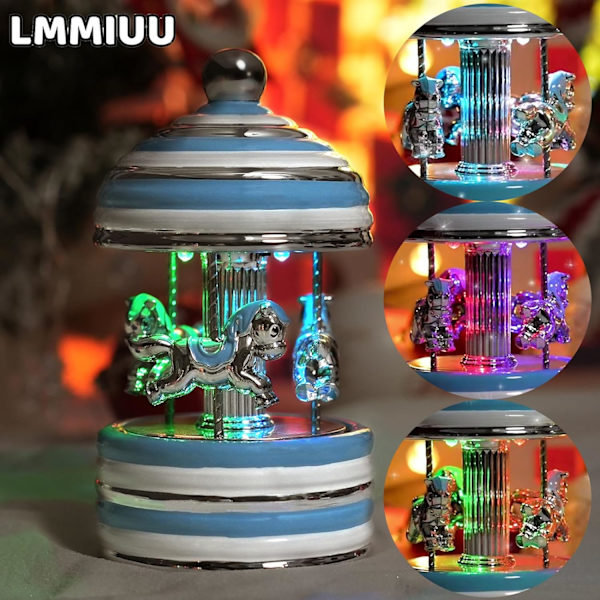 Karusell Musikbox, Presentförpackad Keramisk Musikalisk Karusellhäst, Blinkande LED-Ljus Karusell, Spelar Twinkle Twinkle