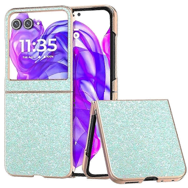 Til Motorola Razr 50 5g Etui Elektropletteret Telefoncover Farvet Glitter Design Pu+tpu Beskyttende Etui Mint Green