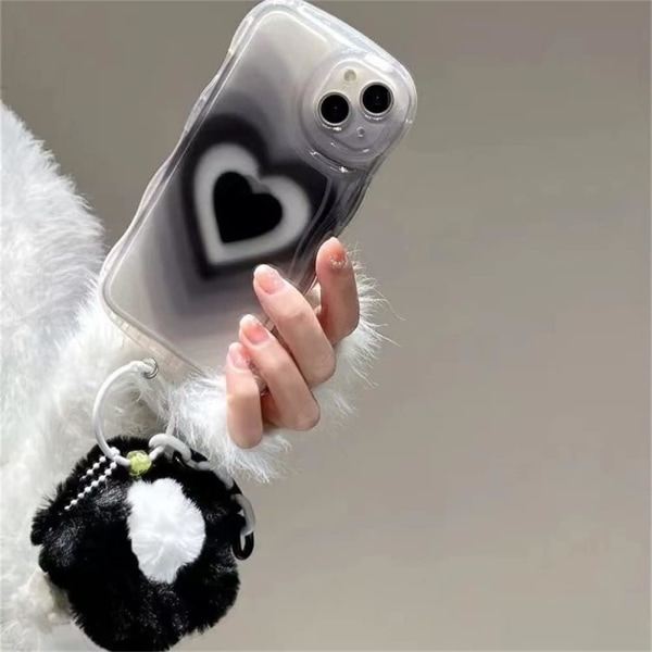 för iPhone 14 Pro Max Case Söt Estetisk Svart Hjärta Klart phone case för tonårsflickor Kvinnor [Kameralinsskydd][Vågig ram]