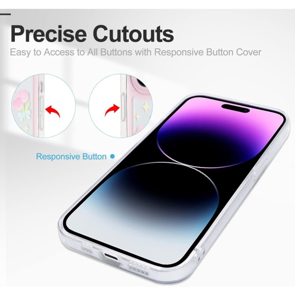Til iPhone 14 Pro Etui, Stødsikkert Blødt TPU Bagcover Dropproof Beskyttelse iPhone 14 Pro 2022 (6,1 Tommer), Blå Sommerfugle & Rosa Blomster
