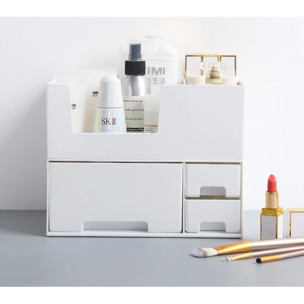 Stabelbar makeup-arrangør med skuffer, plastik opbevaringsboks bordplade display case til skrivebord diverse, badeværelse forfængelighed