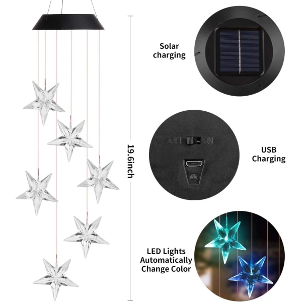 Vindklokker, solcelledrevne stjernevindklokker utendørs bursdagsgaver til kvinner mamma bestemor søster datter kjæreste, juledekorasjon