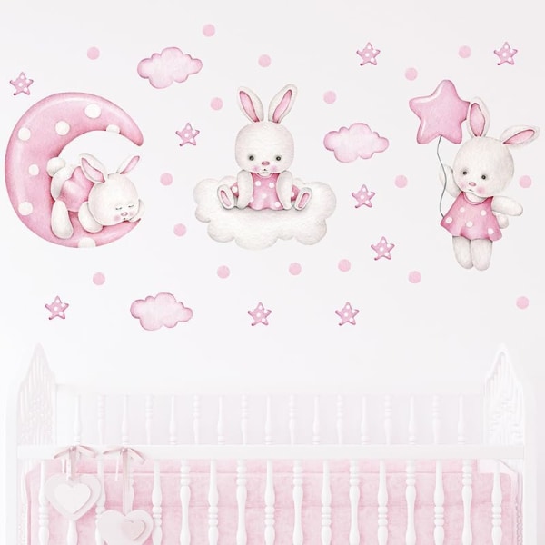 Söta kaniner Månstjärna väggdekaler för baby Rum för barnrum dekoration väggdekor Barnrum dekoration klistermärken