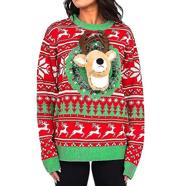 Jultröjor för Kvinnor och Män - Julkläder, Vinterstickade Tröjor, Renar, Snöflingor, Slogantröjor Deer 2XL
