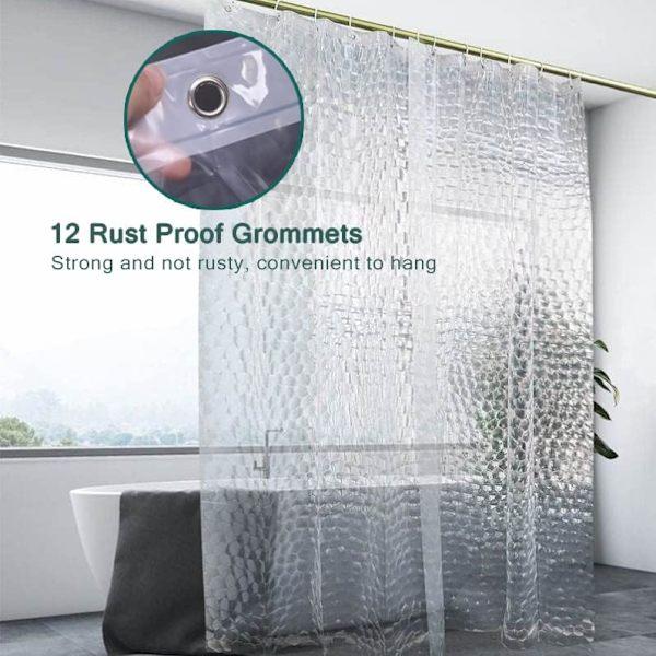 EVA gjennomsiktig dusjforheng, 3D vannkubedesign, 5G dusjforheng med 12 rustfrie metallmaljer og vektede magneter, 72 x 72