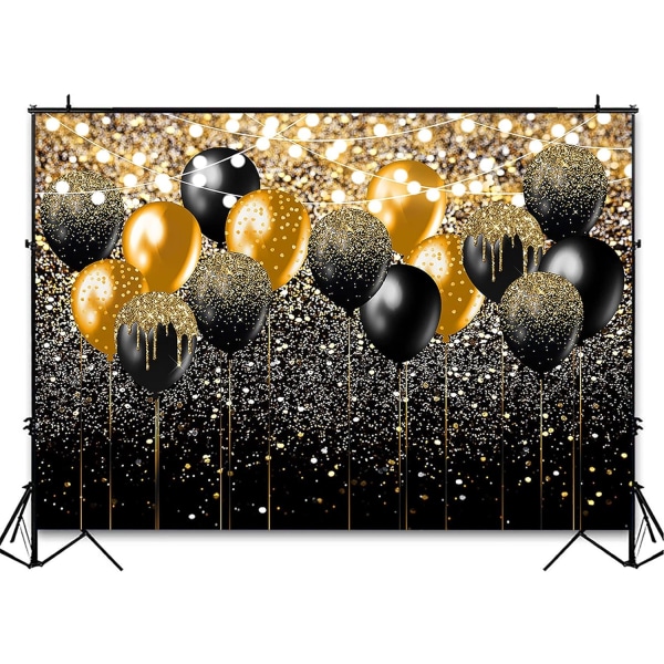 Svart och guld glitterbakgrund för födelsedag bröllop bal examen fotografering bakgrund fest glitter guld svart ballong (7x5ft)