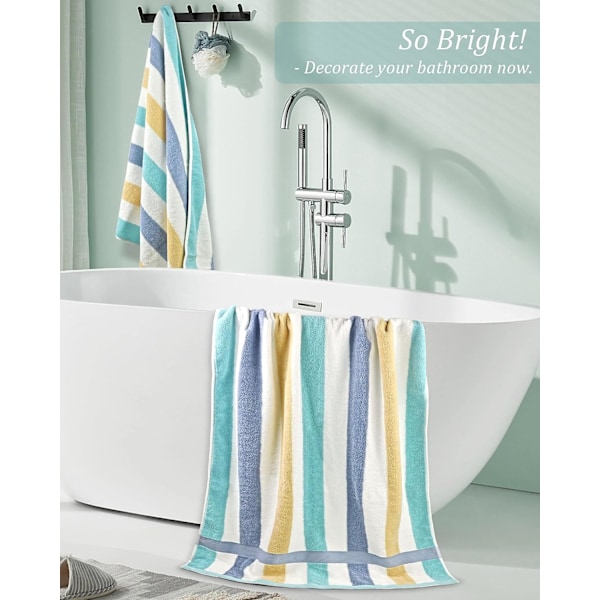 Färgglad badhandduksset med 2 - Mjuka lätta duschhanddukar för badrum, stora randiga poolstrandbadhanddukar 55” x 27,5”, Aqua Blue