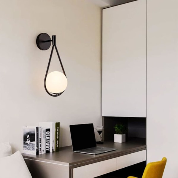 Sort LED justerbar indendørs væglampe med glasskærm 2 stk., moderne E27 væglampe metal væglampe